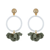 Sage Grey Clear Ring Petal Earrings.